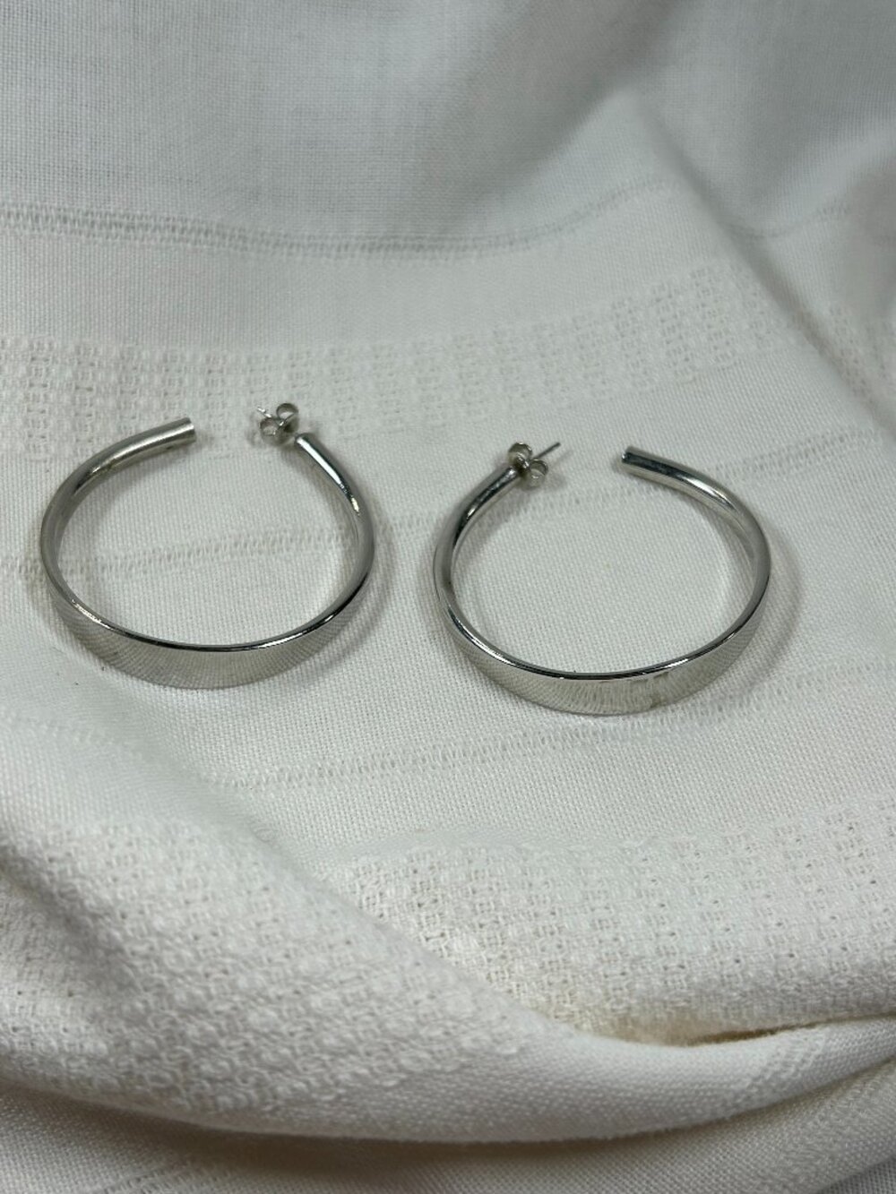 Silver Plated Reverse Large Round Hoop Earrings - Pre-owned